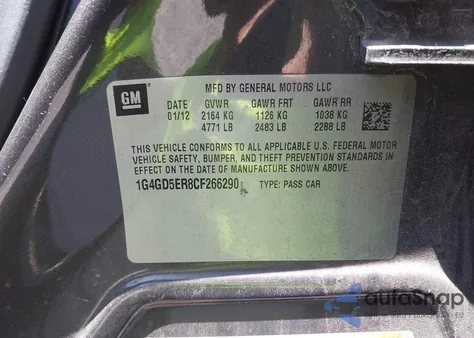 2012 Buick Lacrosse Premium 1 Group из США, поврежденный, VIN 1G4GD5ER8CF266290